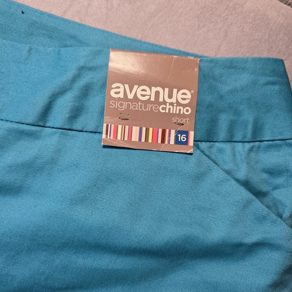 Avenue Signature Chino Shorts Womens 16 Turquoise Blue Cotton Stretch New
